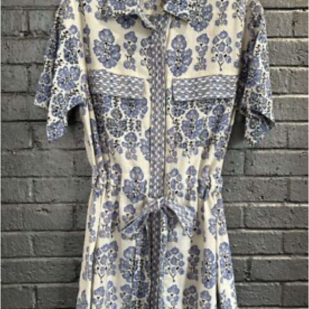 OMIKA Carla White & Blue Floral Print Belted Mini Dress